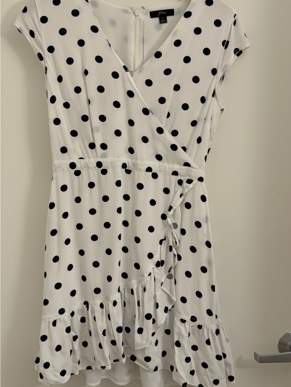 J. Crew White Dress with Navy Polka Dots